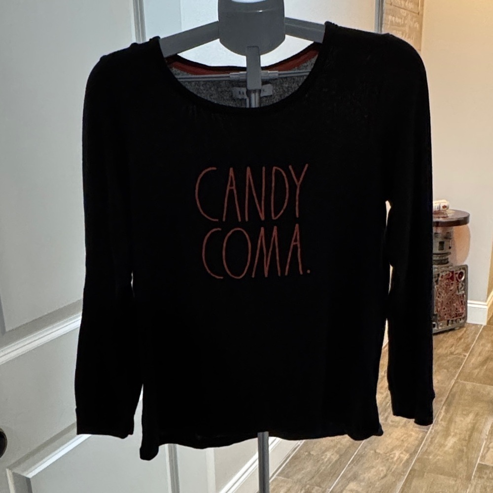 Rae Dunn Candy Coma Black and Orange shirt